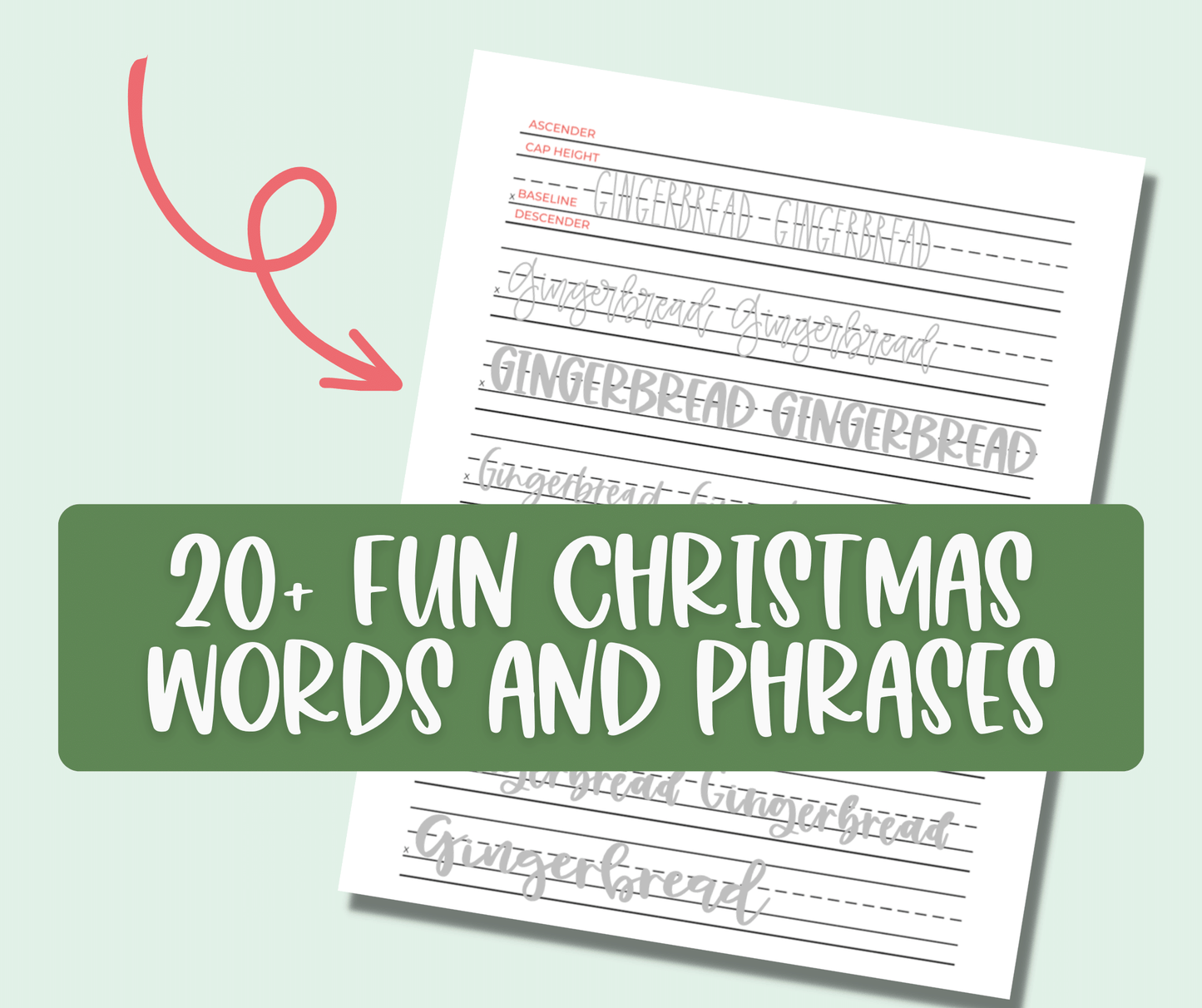 Christmas Words Hand Lettering Worksheets