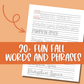 Fall Words Hand Lettering Worksheets