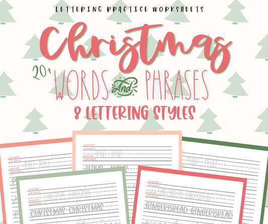 Christmas Words Hand Lettering Worksheets
