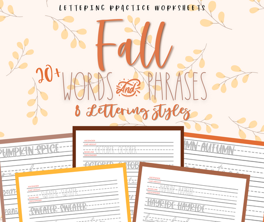 Fall Words Hand Lettering Worksheets