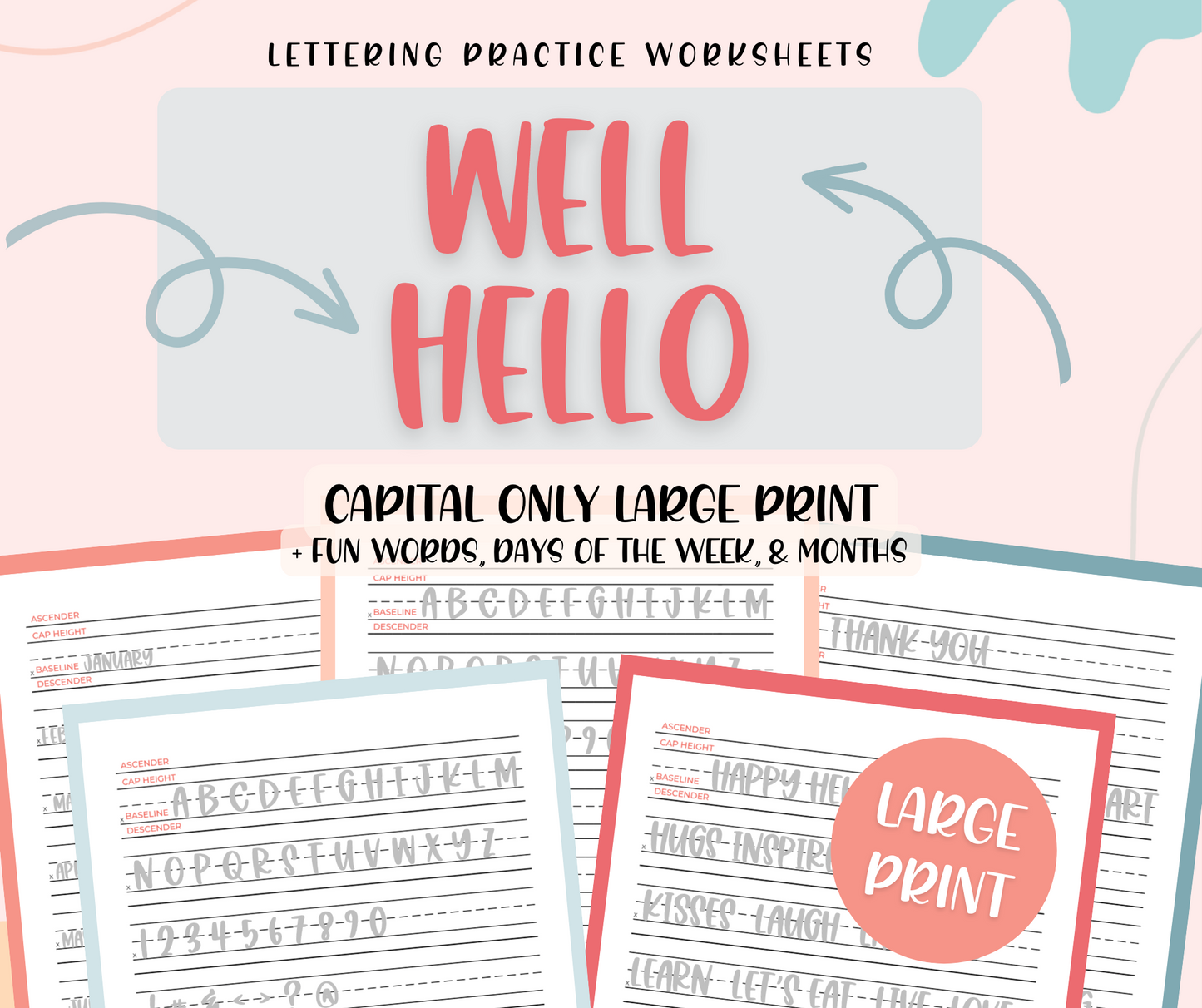 Well Hello Large Print All Caps Hand Lettering Bundle