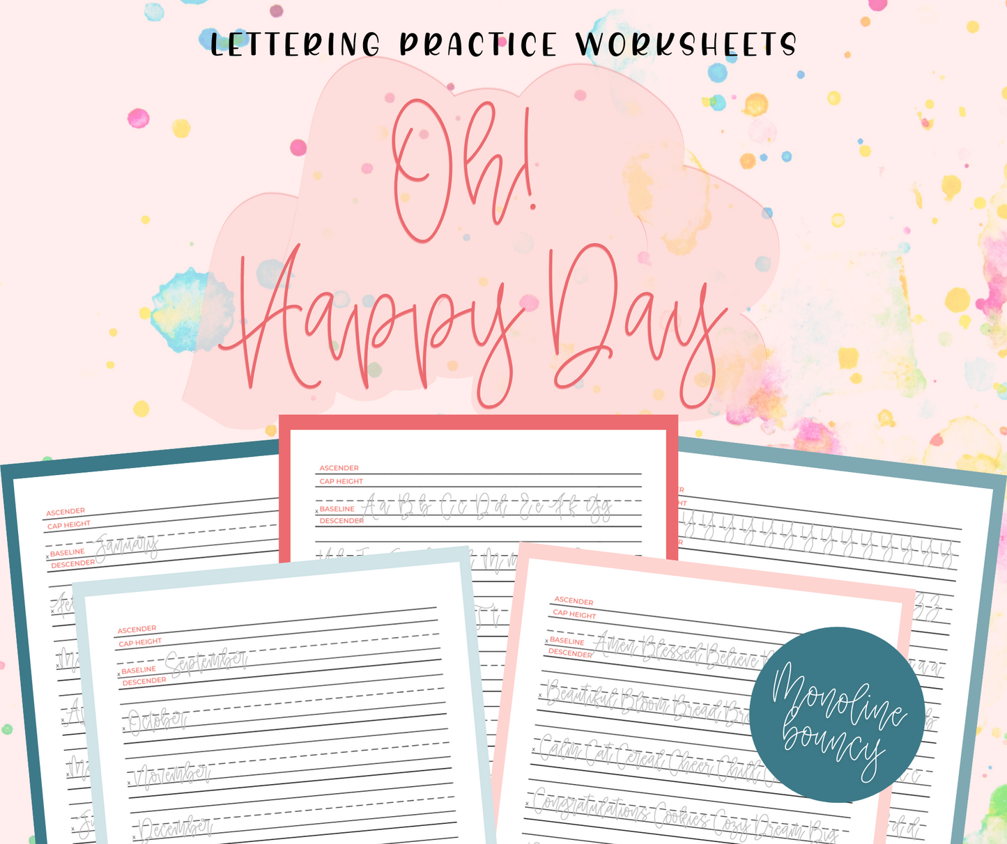 Oh Happy Day Monoline Hand Lettering Bundle